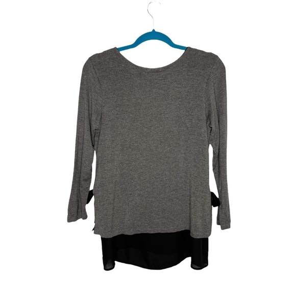 Pebble & Stone Gray Double Layer Tie Sides Long Sleeve Blouse - Picture 10 of 10